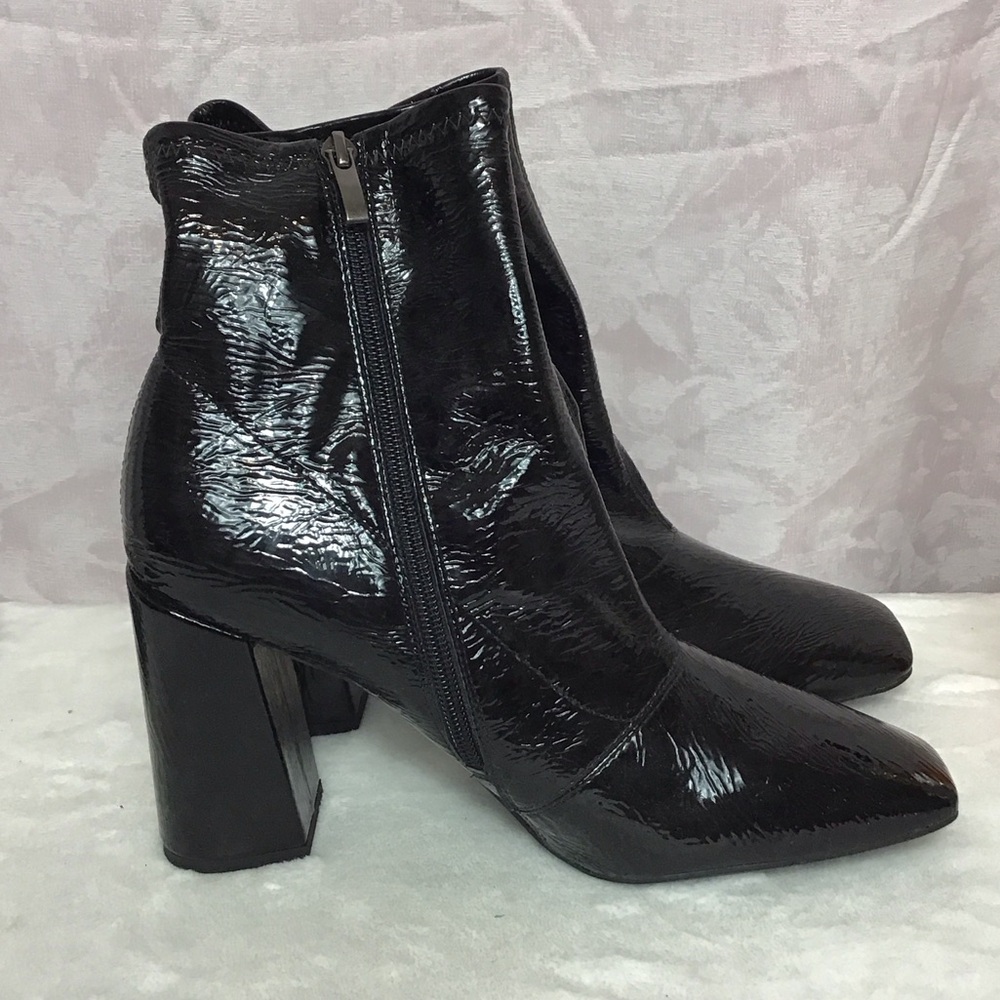 Franco Sarto Black Leather mid calf square point Heeled Boots